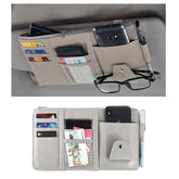 Sun visor storage organizer installed on car visor showing organized storage for driving essentials